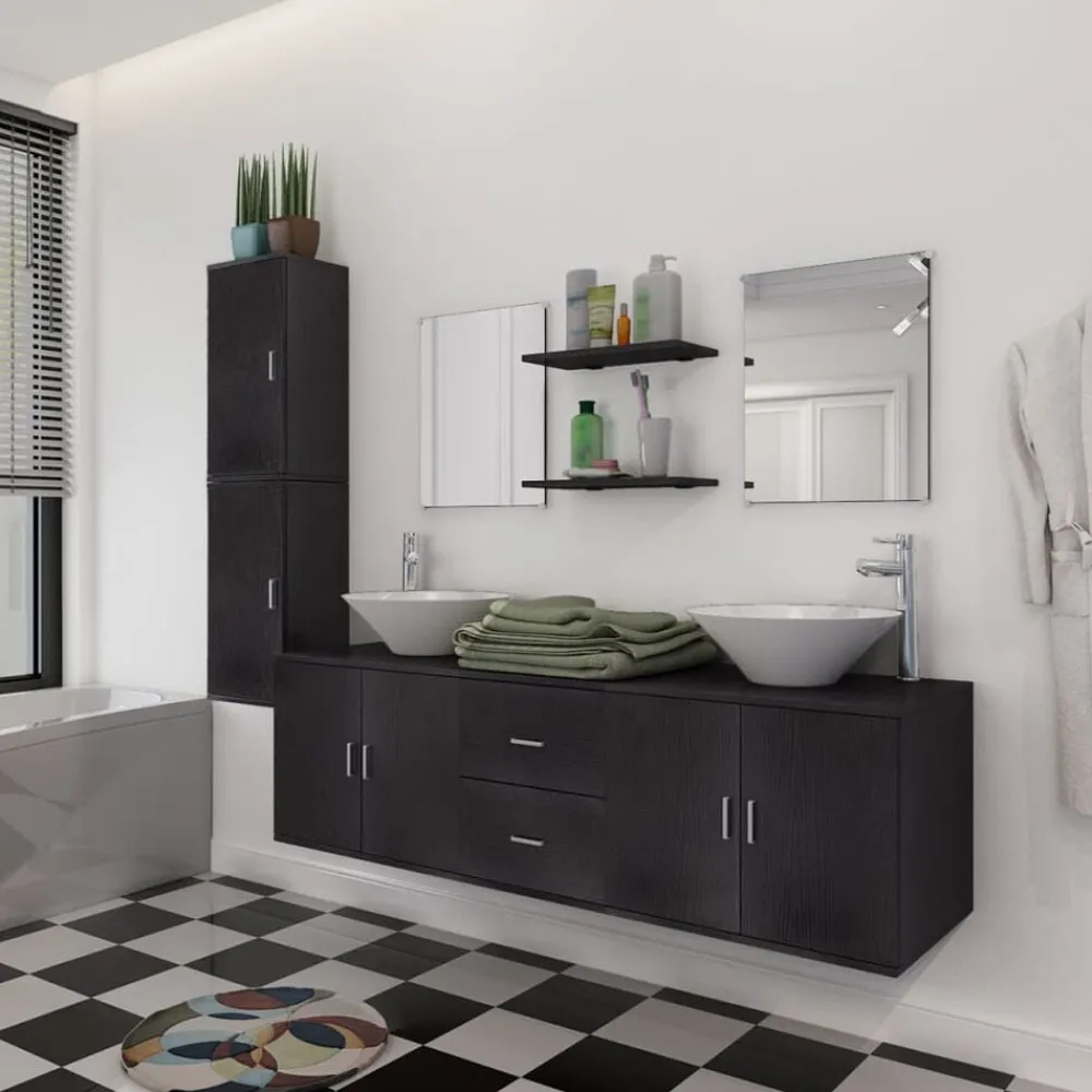 vidaXL Conjuntos De Muebles-Conjunto de muebles de baño con lavabo y grifo 11 piezas