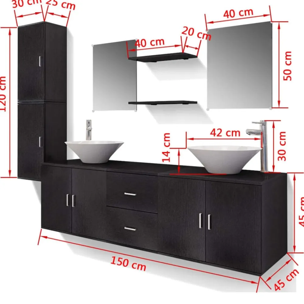 vidaXL Conjuntos De Muebles-Conjunto de muebles de baño con lavabo y grifo 11 piezas