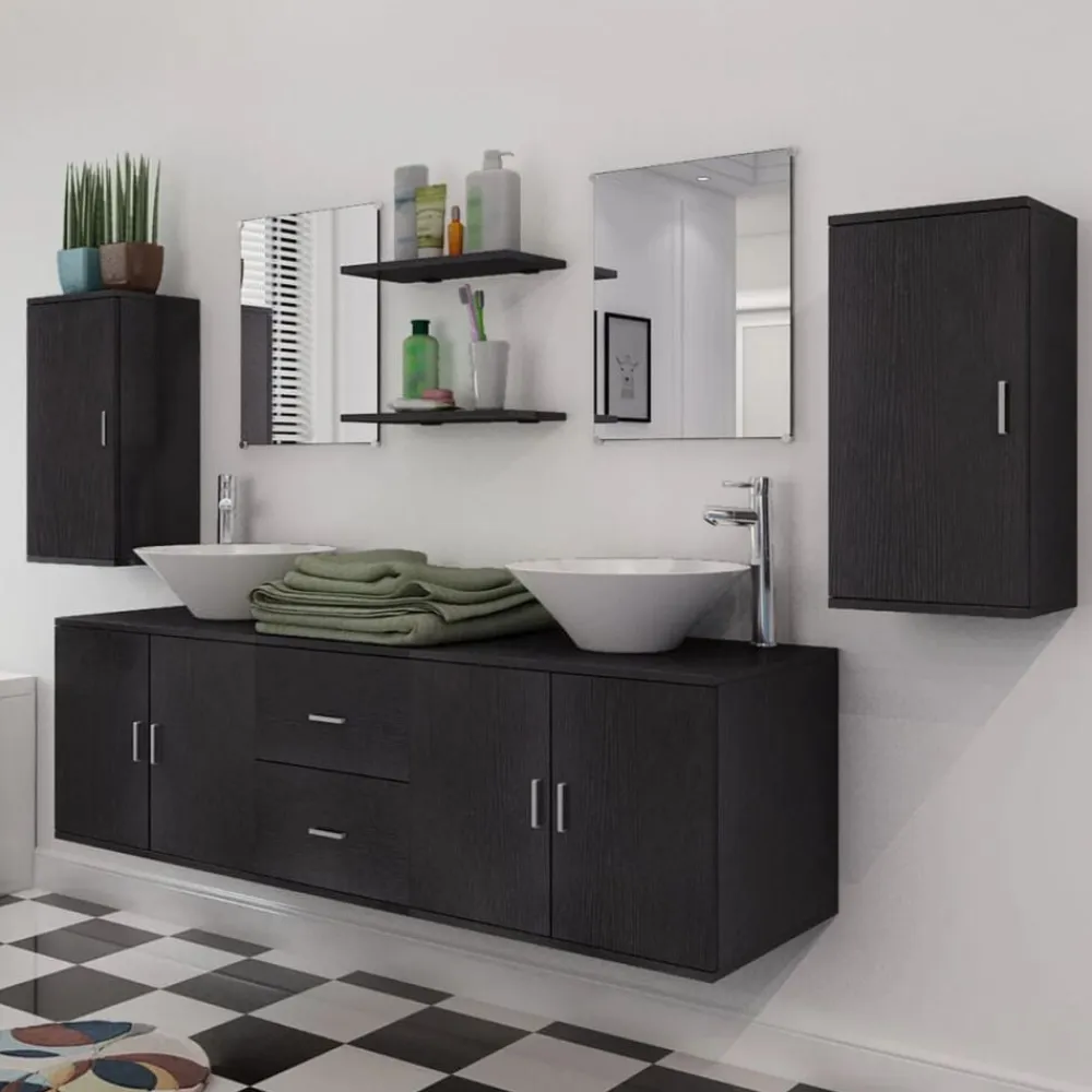 vidaXL Conjuntos De Muebles-Conjunto de muebles de baño con lavabo y grifo 11 piezas