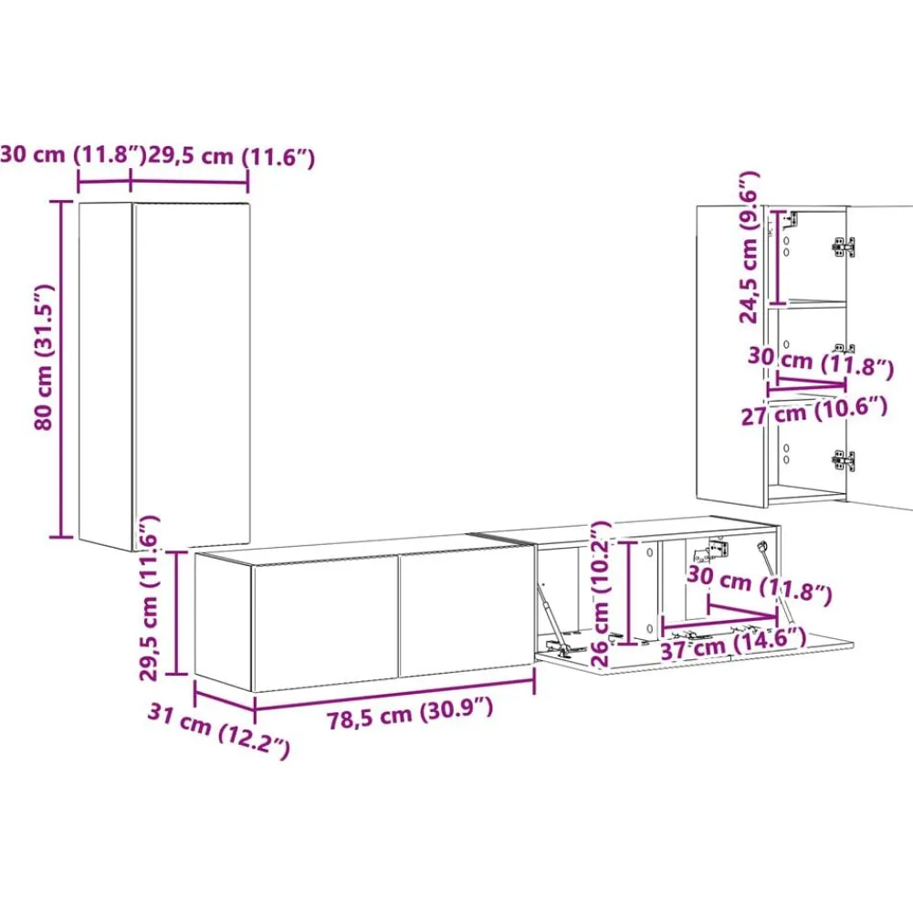vidaXL Muebles Tv-Conjunto de mueble para TV de pared 4 pcs