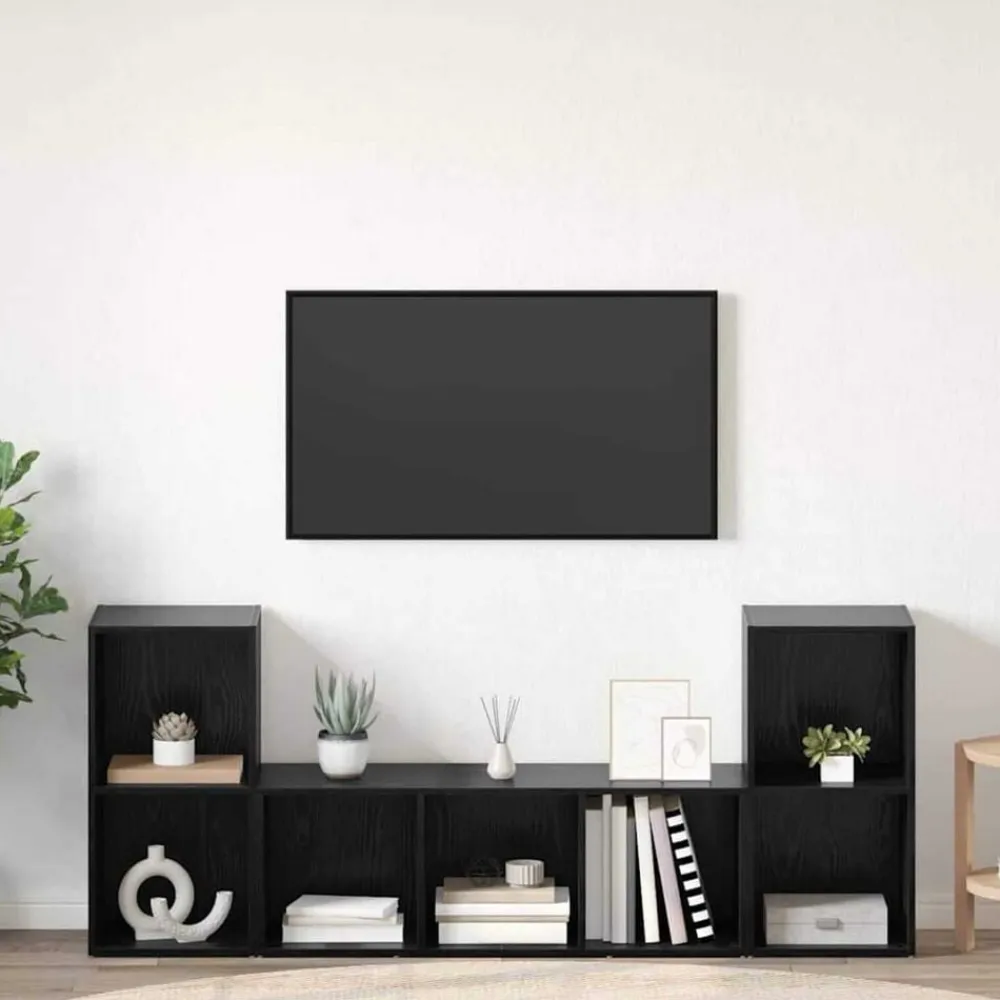 vidaXL Conjunto de mueble de TV 3 pcs Negro Madera contrachapada Roble negro Clearance