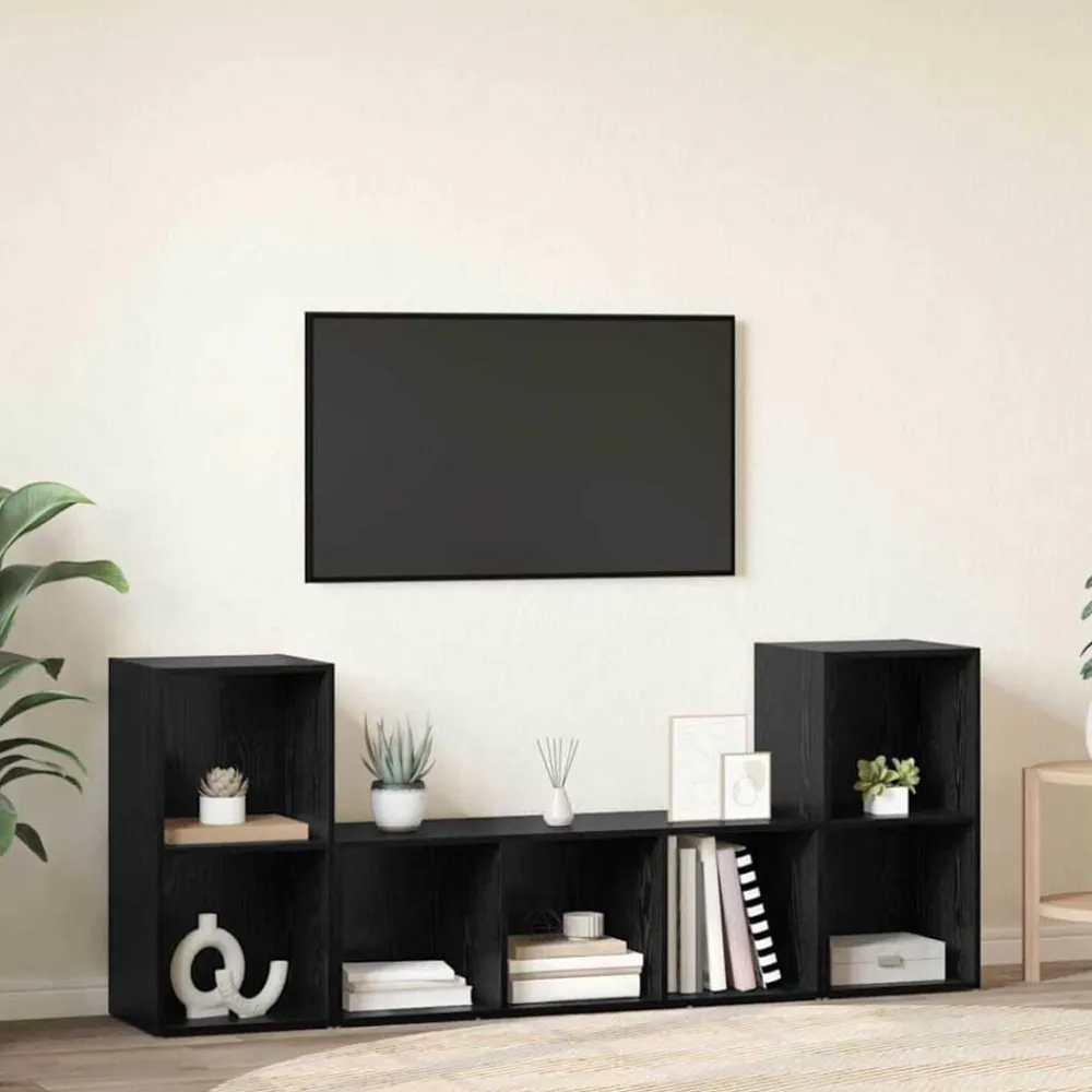vidaXL Conjunto de mueble de TV 3 pcs Negro Madera contrachapada Roble negro Clearance