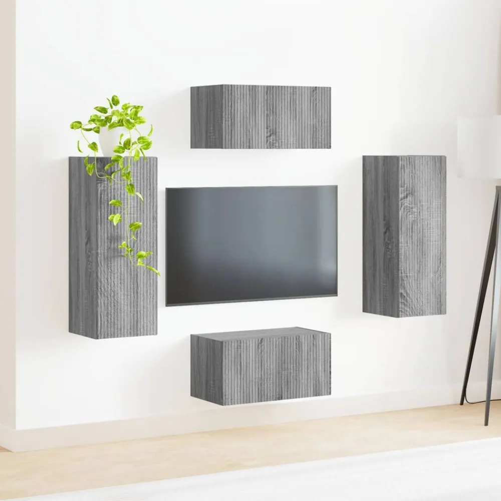 vidaXL Conjunto de mueble de TV 2 pcs Madera de ingeniería Gris sonoma Online