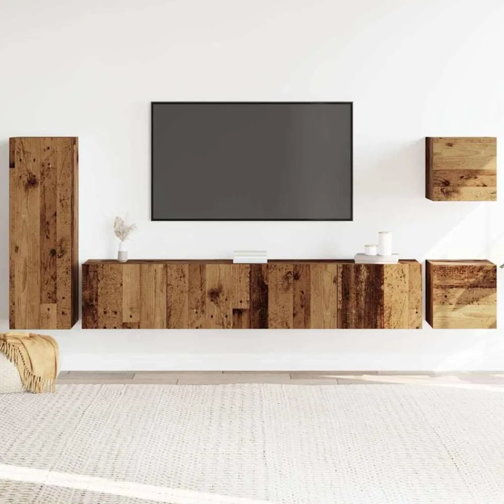 vidaXL Muebles Tv-Conjunto de mueble de TV 5 piezas montado la pared madera vieja