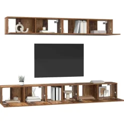 vidaXL Conjunto de mueble de TV Montaje en la pared 5 pcs Madera vieja Discount