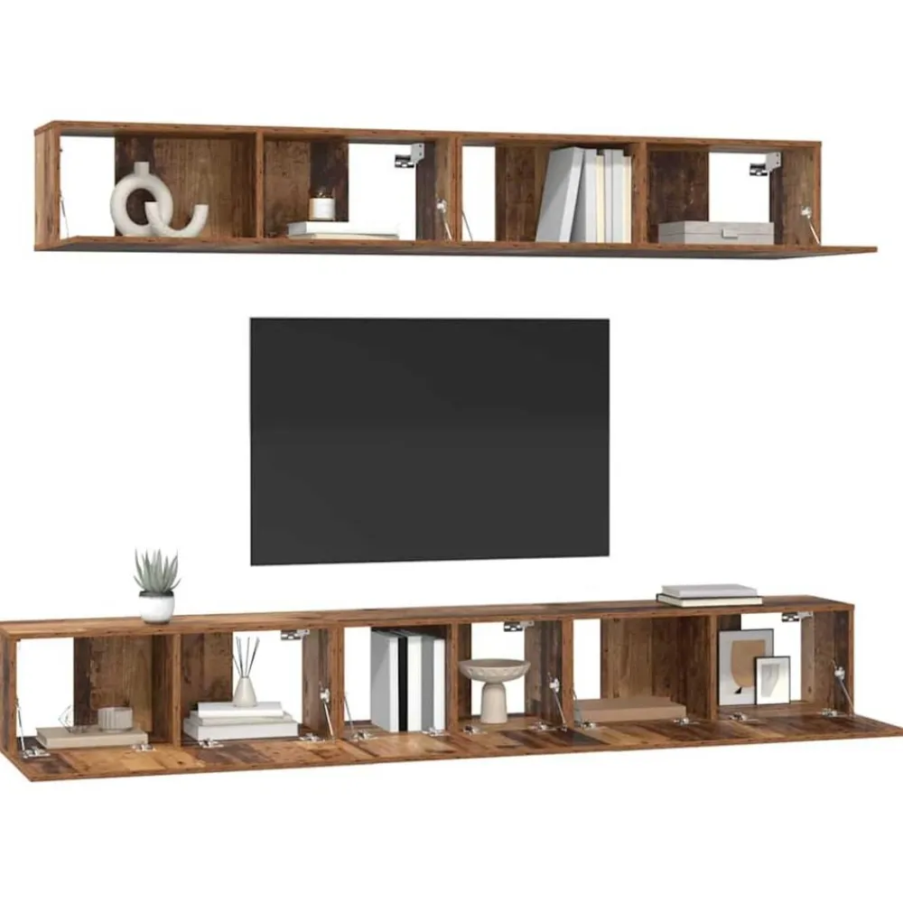 vidaXL Conjunto de mueble de TV Montaje en la pared 5 pcs Madera vieja Discount