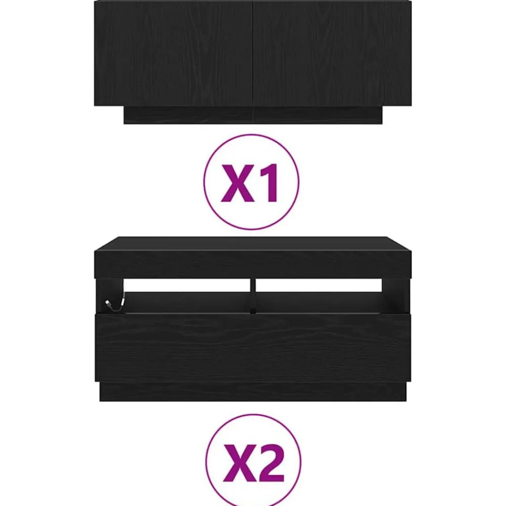 vidaXL Conjunto de mueble de TV 3 pcs Negro 260 x 35 x 40 cm Roble negro Clearance