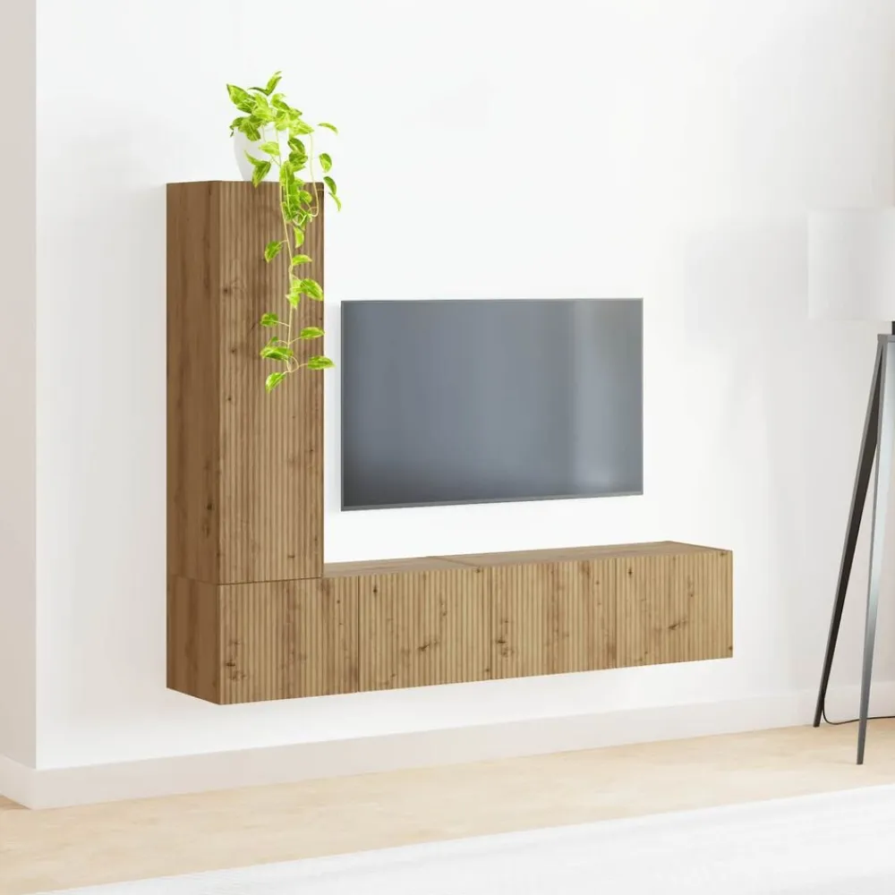 vidaXL Conjunto de mueble de TV 3 pcs Roble artesanal Roble artisan New