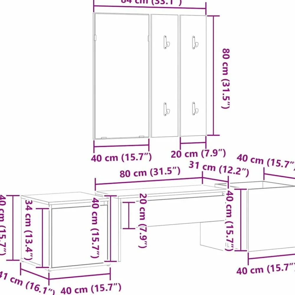 vidaXL Conjunto de muebles de recibidor 6 pcs Madera de ingeniería Roble negro Discount