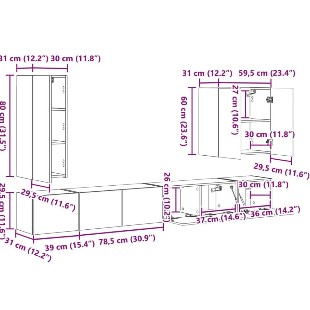 vidaXL Conjunto de mueble para TV de pared 6 pcs brillante Clearance