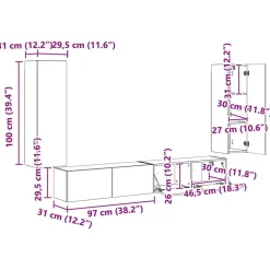 vidaXL Conjunto de mueble para TV de pared 4 pcs Madera vieja Madera envejecida Online