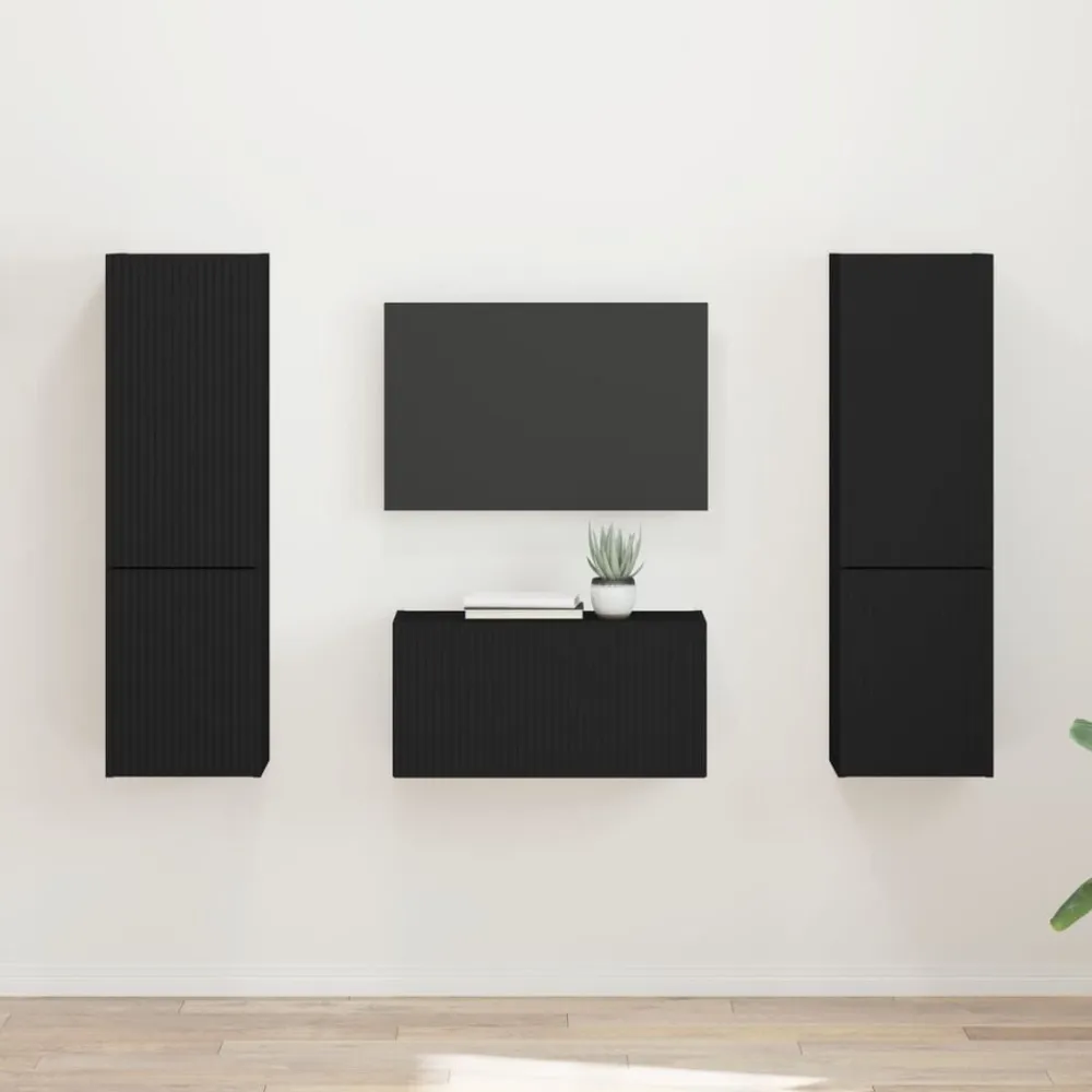 vidaXL Conjunto de mueble de TV 5 pcs Madera de ingeniería Negro Clearance