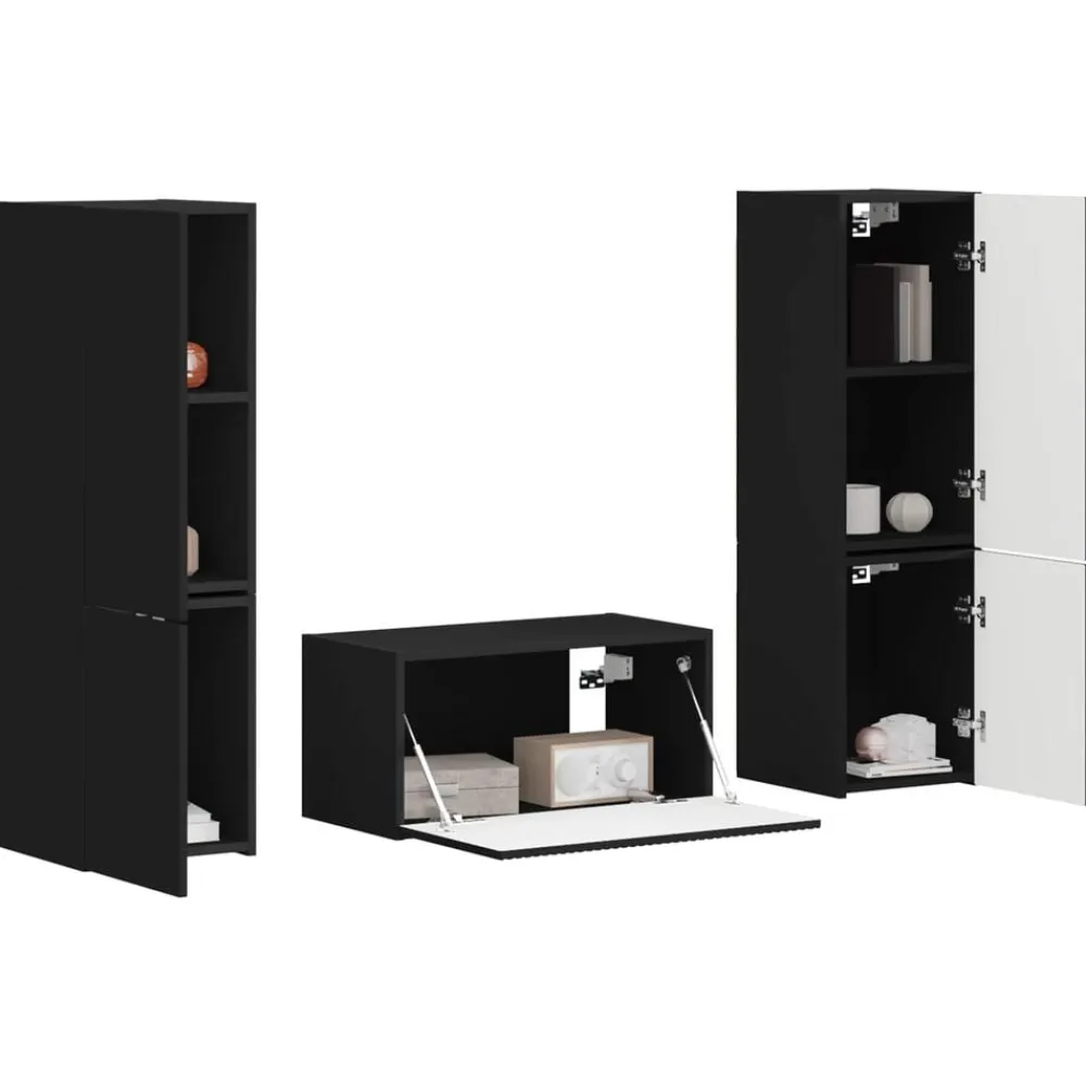 vidaXL Conjunto de mueble de TV 5 pcs Madera de ingeniería Negro Clearance