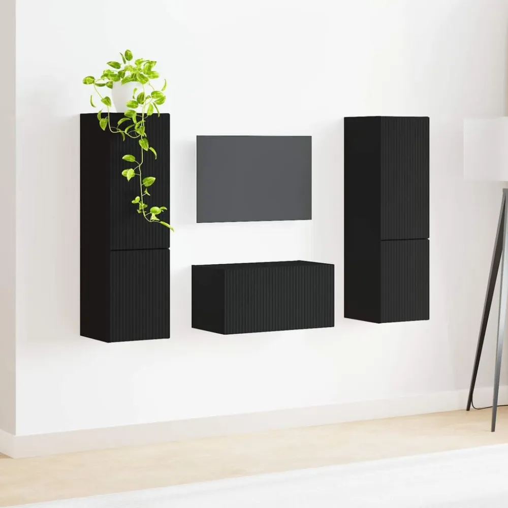 vidaXL Conjunto de mueble de TV 5 pcs Madera de ingeniería Negro Clearance