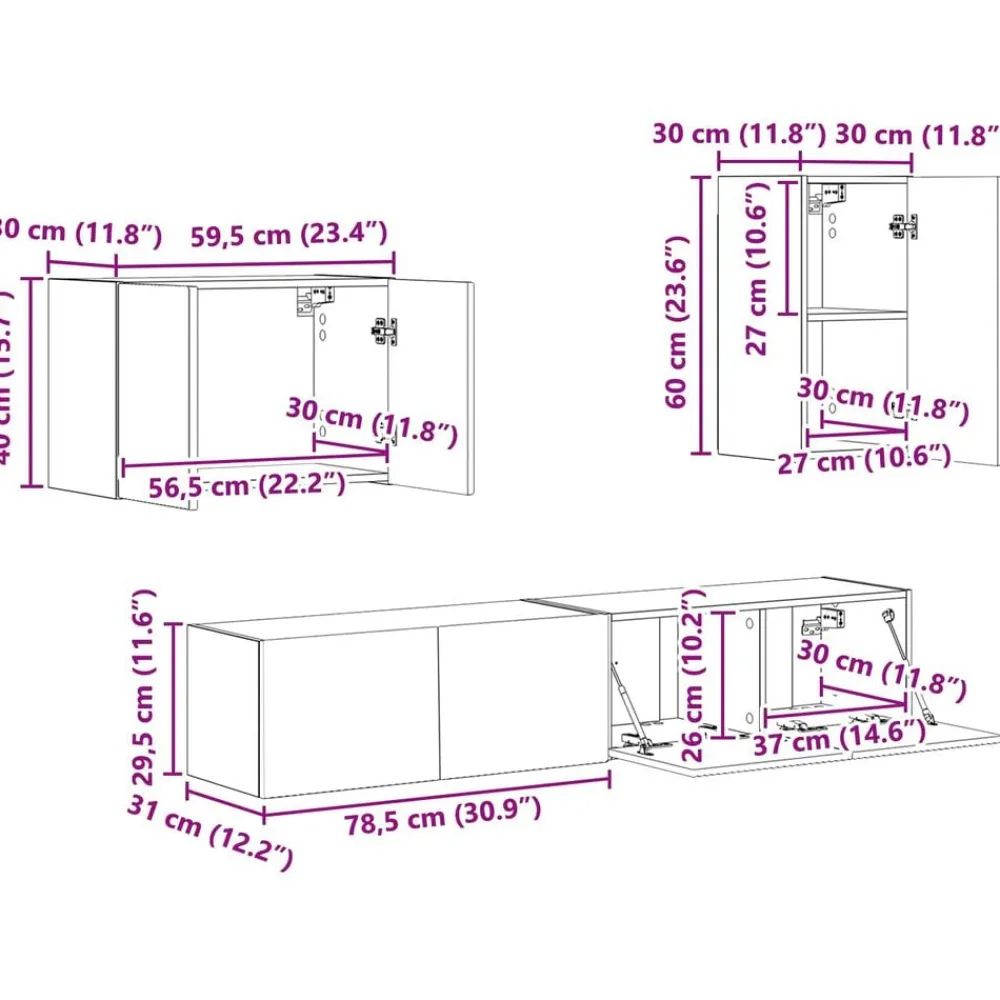 vidaXL Muebles Tv-Conjunto de mueble para TV de pared 4 pcs