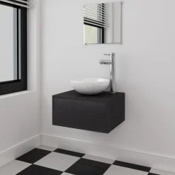 vidaXL Conjuntos De Muebles-Conjunto de muebles de baño con lavabo y grifo 4 piezas