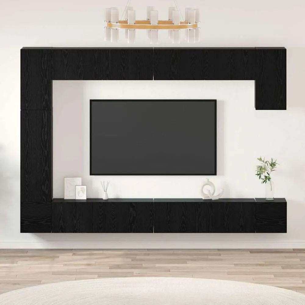vidaXL Conjunto de mueble de TV 9 pcs Madera contrachapada Roble negro Clearance
