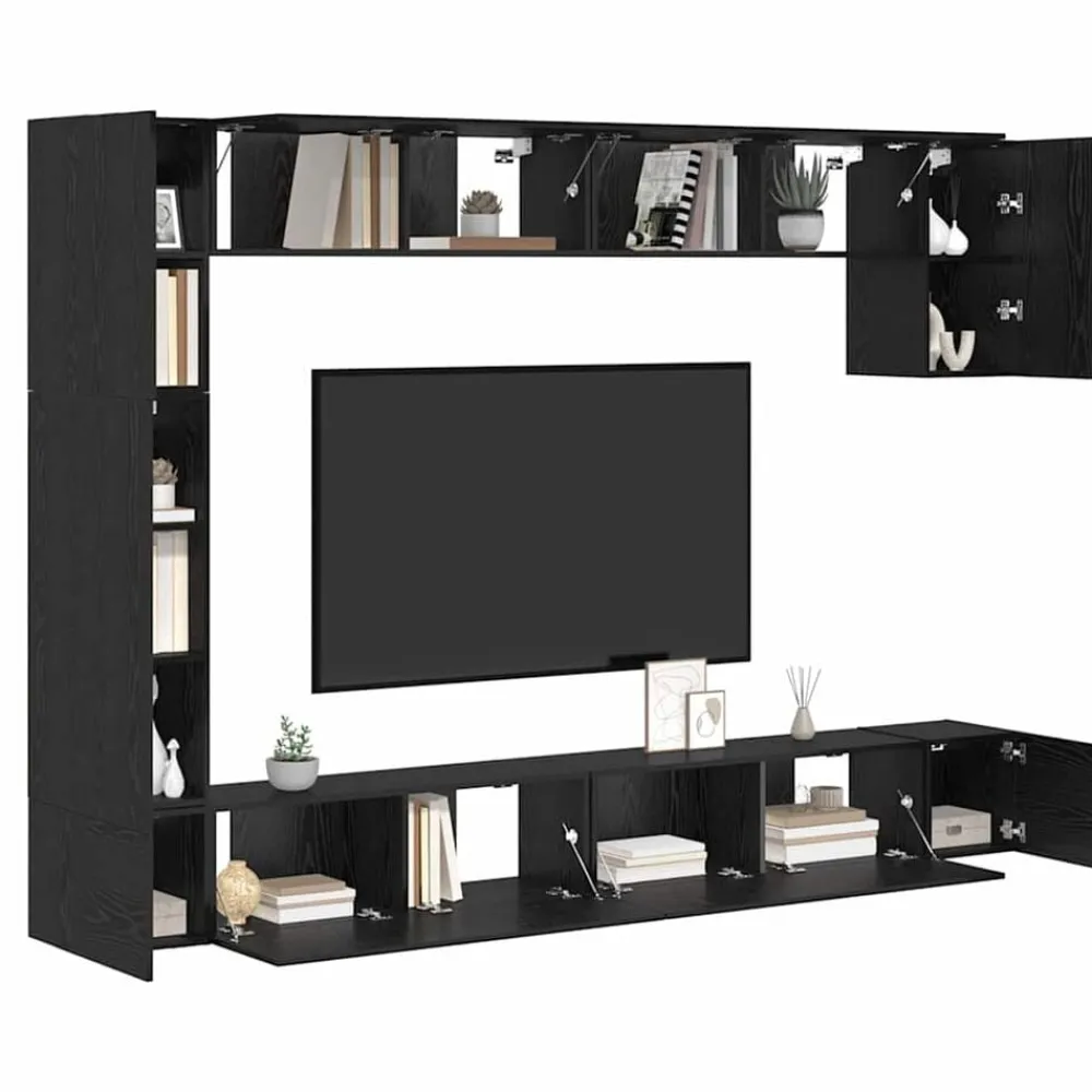 vidaXL Conjunto de mueble de TV 9 pcs Madera contrachapada Roble negro Clearance