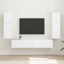 vidaXL Conjunto de mueble de TV 4 pcs Madera de ingeniería White Hot