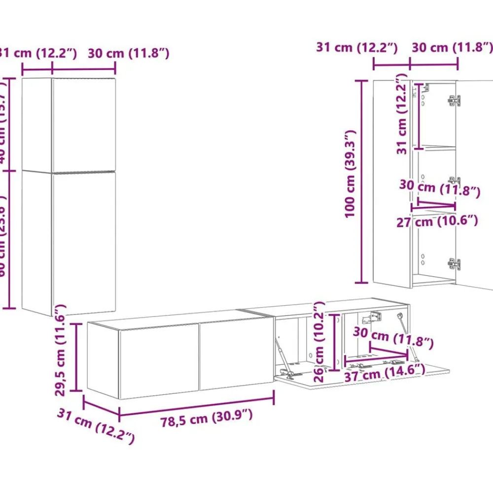 vidaXL Conjunto de mueble de TV 4 pcs Madera de ingeniería White Hot