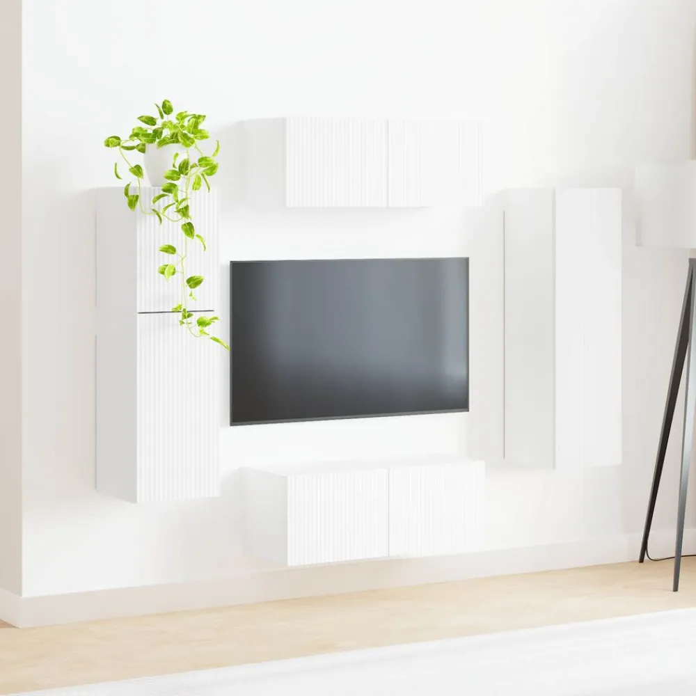 vidaXL Conjunto de mueble de TV 4 pcs Madera de ingeniería White Hot
