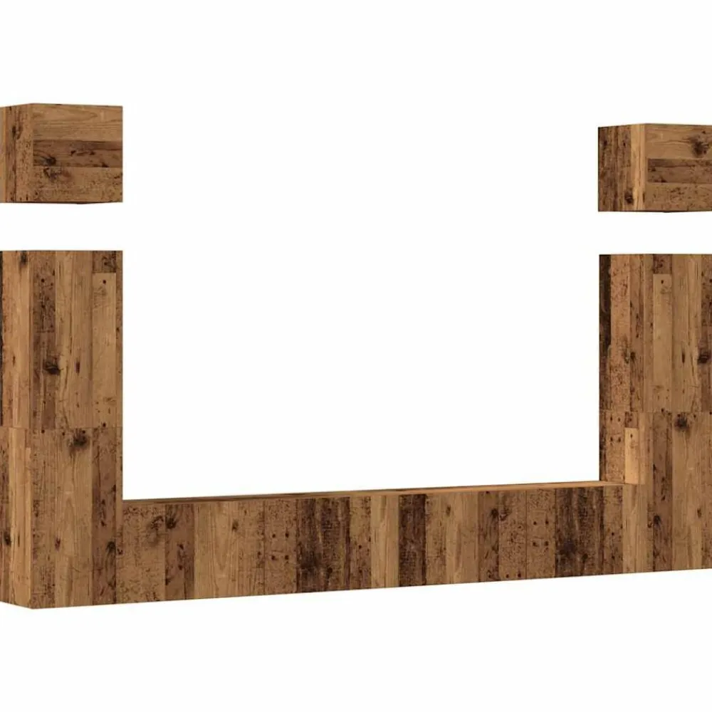 vidaXL Conjunto de mueble de TV 6 piezas montado la pared madera vieja Madera envejecida Sale