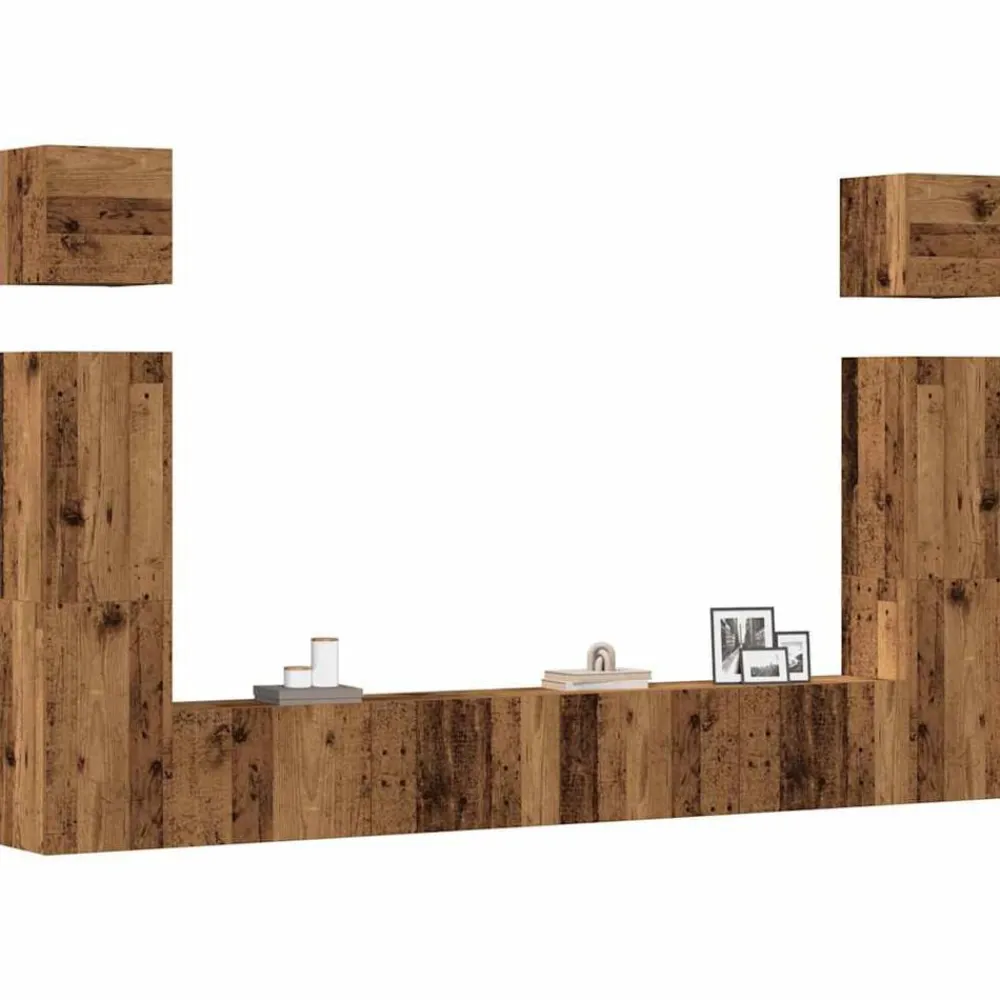 vidaXL Conjunto de mueble de TV 6 piezas montado la pared madera vieja Madera envejecida Sale