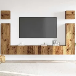 vidaXL Conjunto de mueble de TV 6 piezas montado la pared madera vieja Madera envejecida Sale