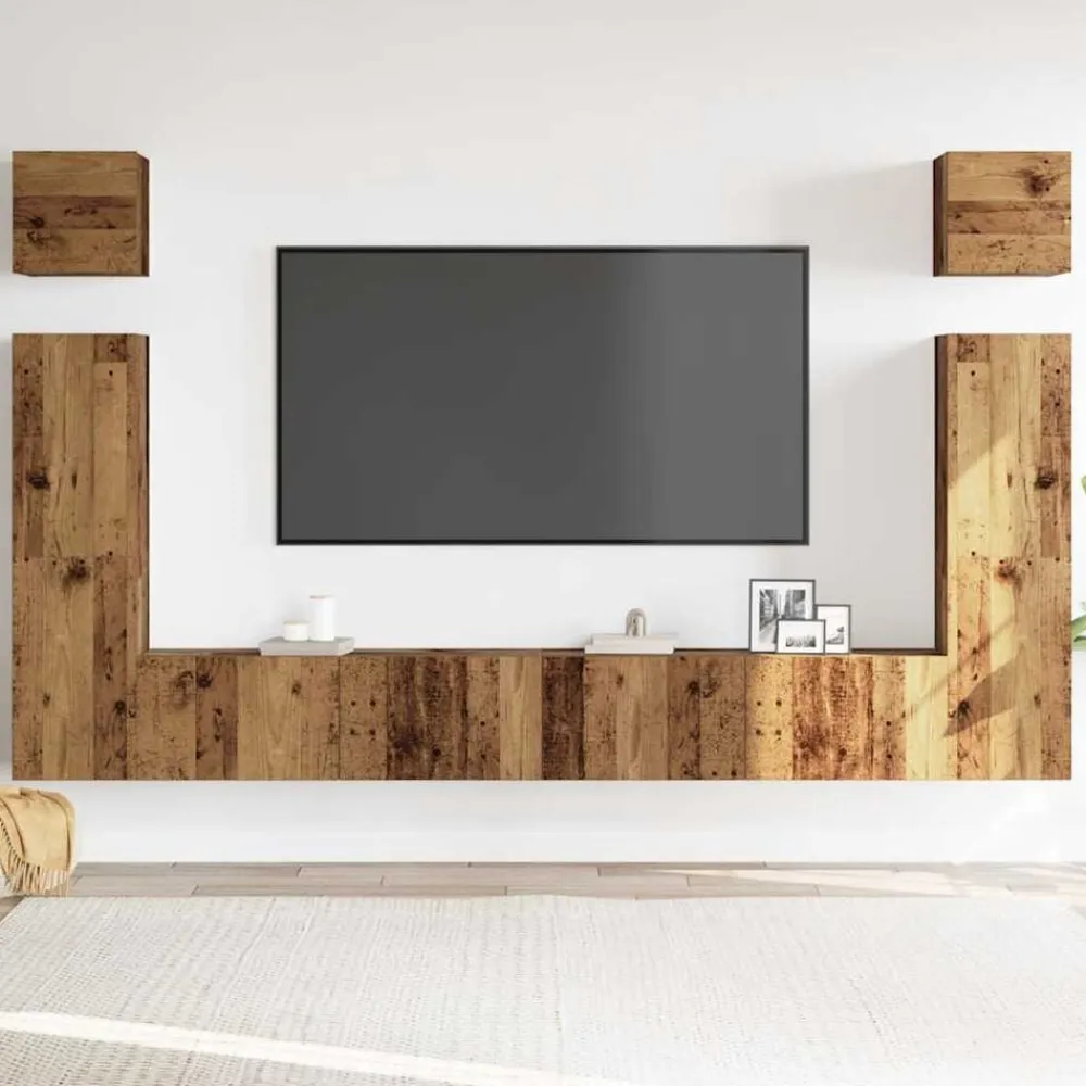 vidaXL Conjunto de mueble de TV 6 piezas montado la pared madera vieja Madera envejecida Sale