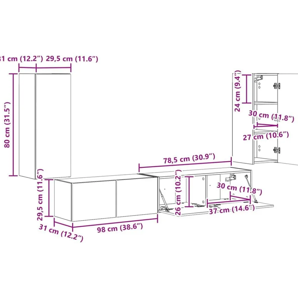vidaXL Muebles Tv-Conjunto de mueble de TV 4 pcs Madera vieja