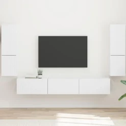 vidaXL Conjunto de mueble de TV 4 pcs Madera de ingeniería White New