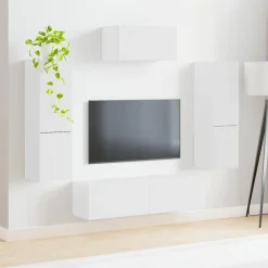 vidaXL Conjunto de mueble de TV 4 pcs Madera de ingeniería White New