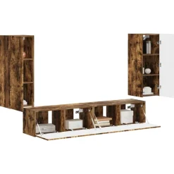 vidaXL Conjunto de mueble para TV de pared 4 pcs Roble ahumado New