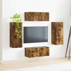 vidaXL Conjunto de mueble para TV de pared 4 pcs Roble ahumado New