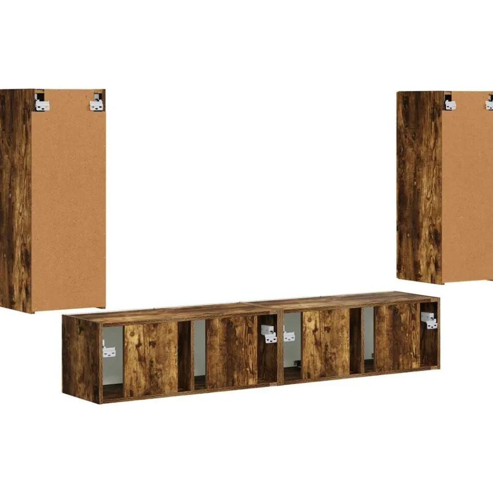 vidaXL Conjunto de mueble para TV de pared 4 pcs Roble ahumado New