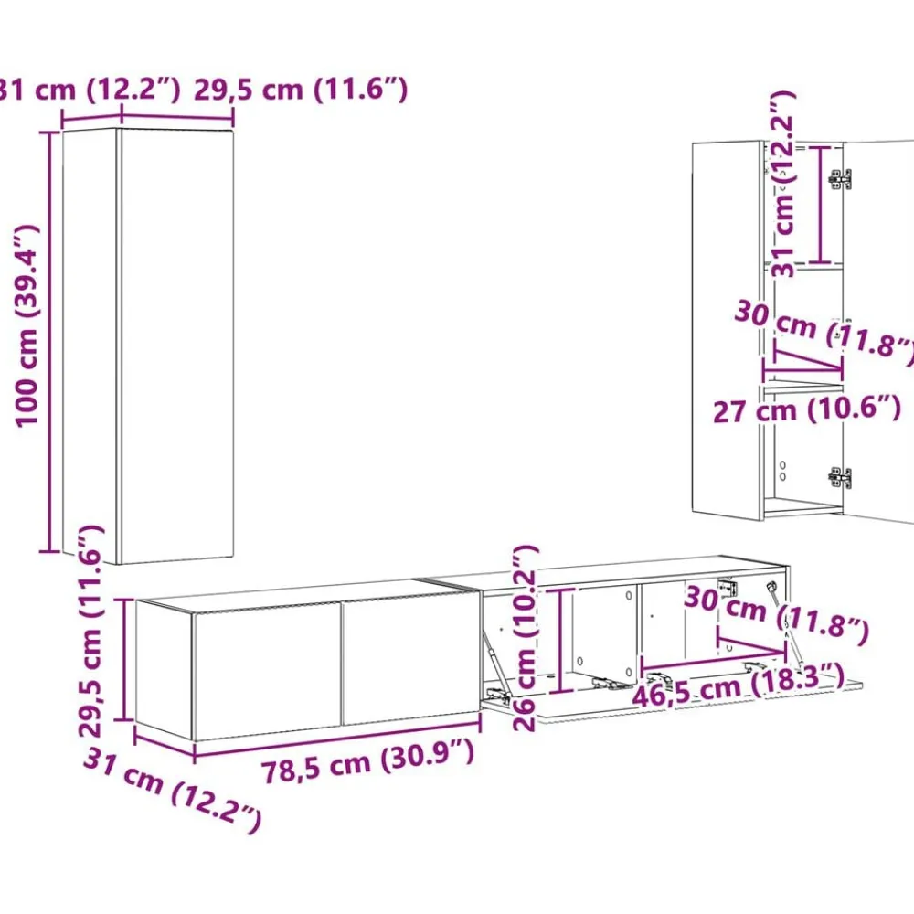 vidaXL Conjunto de mueble de TV 3 pcs Madera de ingeniería White Best