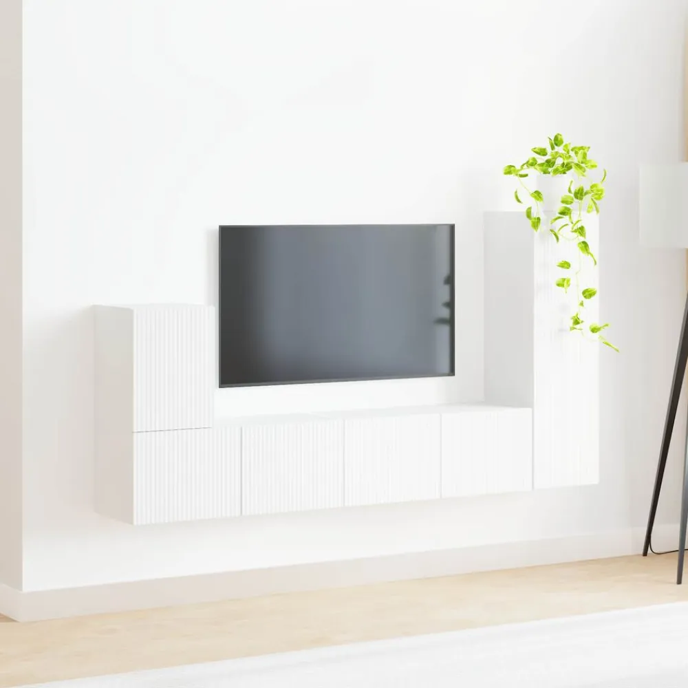 vidaXL Conjunto de mueble de TV 3 pcs Madera de ingeniería White Online