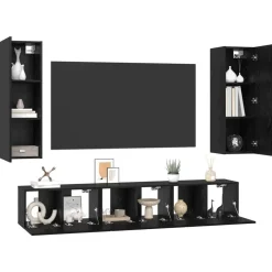 vidaXL Conjunto de mueble de TV 5 pcs Madera de ingeniería Roble negro Hot