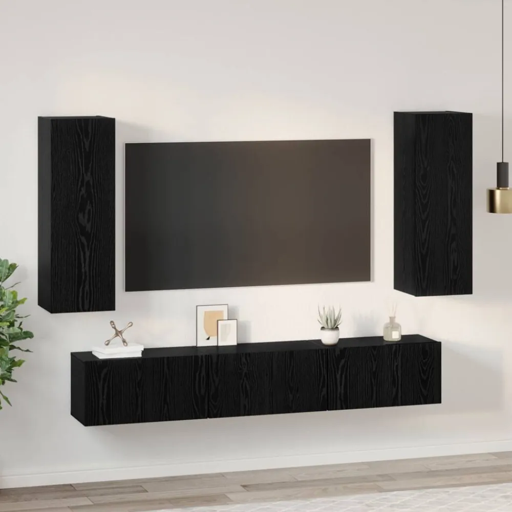 vidaXL Conjunto de mueble de TV 5 pcs Madera de ingeniería Roble negro Hot