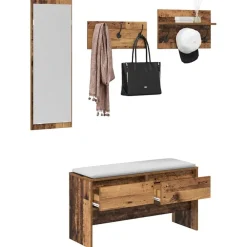 vidaXL Bancos-Conjunto de muebles de recibidor con cajón 4 pcs Madera vieja