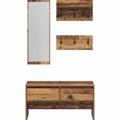 vidaXL Bancos-Conjunto de muebles de recibidor con cajón 4 pcs Madera vieja