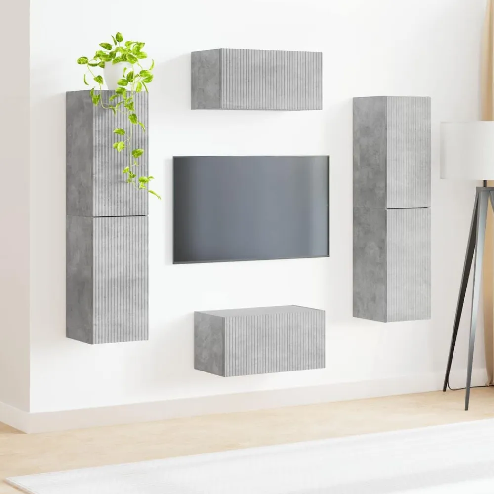 vidaXL Conjunto de mueble de TV 6 pcs Gris Concreto Gris hormigón Online