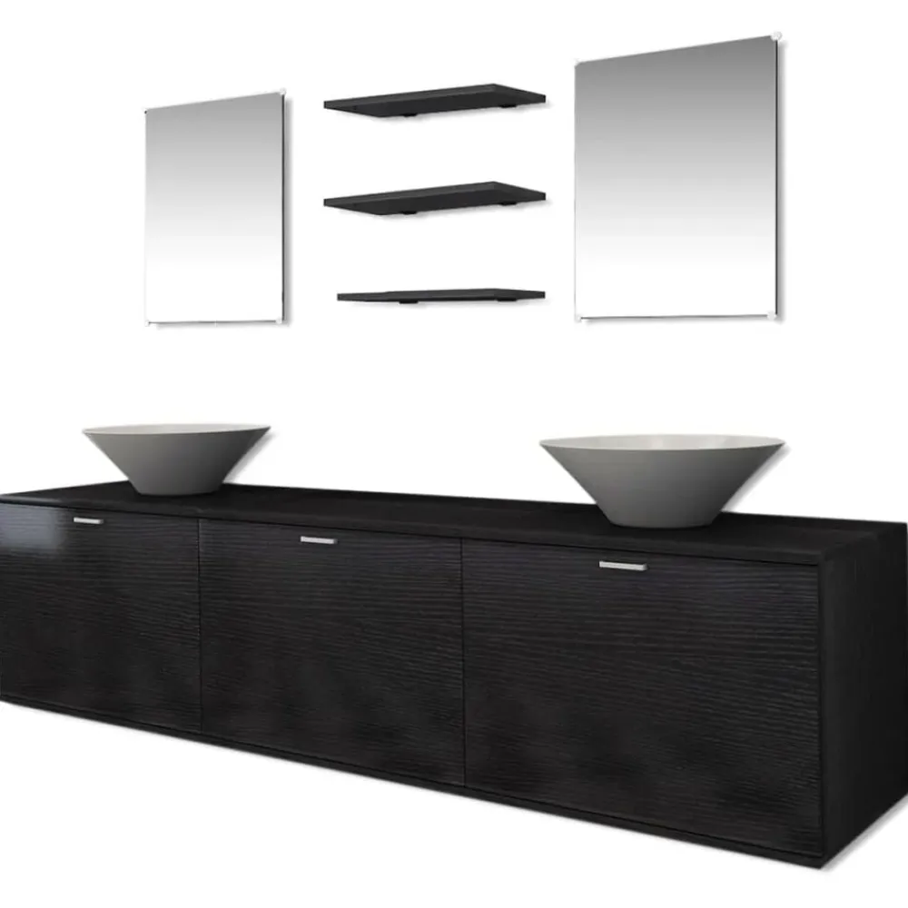 vidaXL Conjunto de muebles de baño y lavabo 8 piezas Negro New