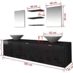 vidaXL Conjunto de muebles de baño y lavabo 8 piezas Negro New