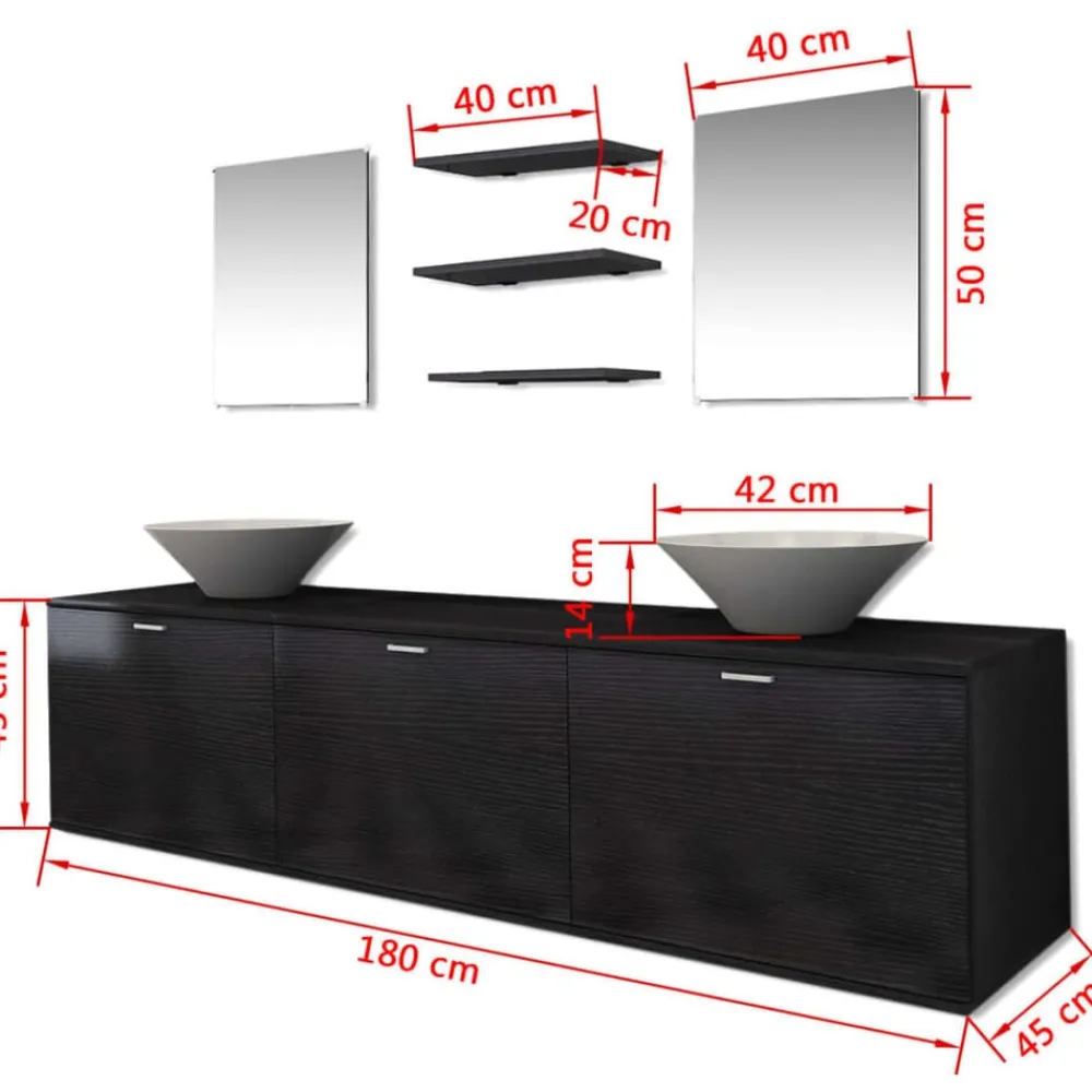 vidaXL Conjunto de muebles de baño y lavabo 8 piezas Negro New
