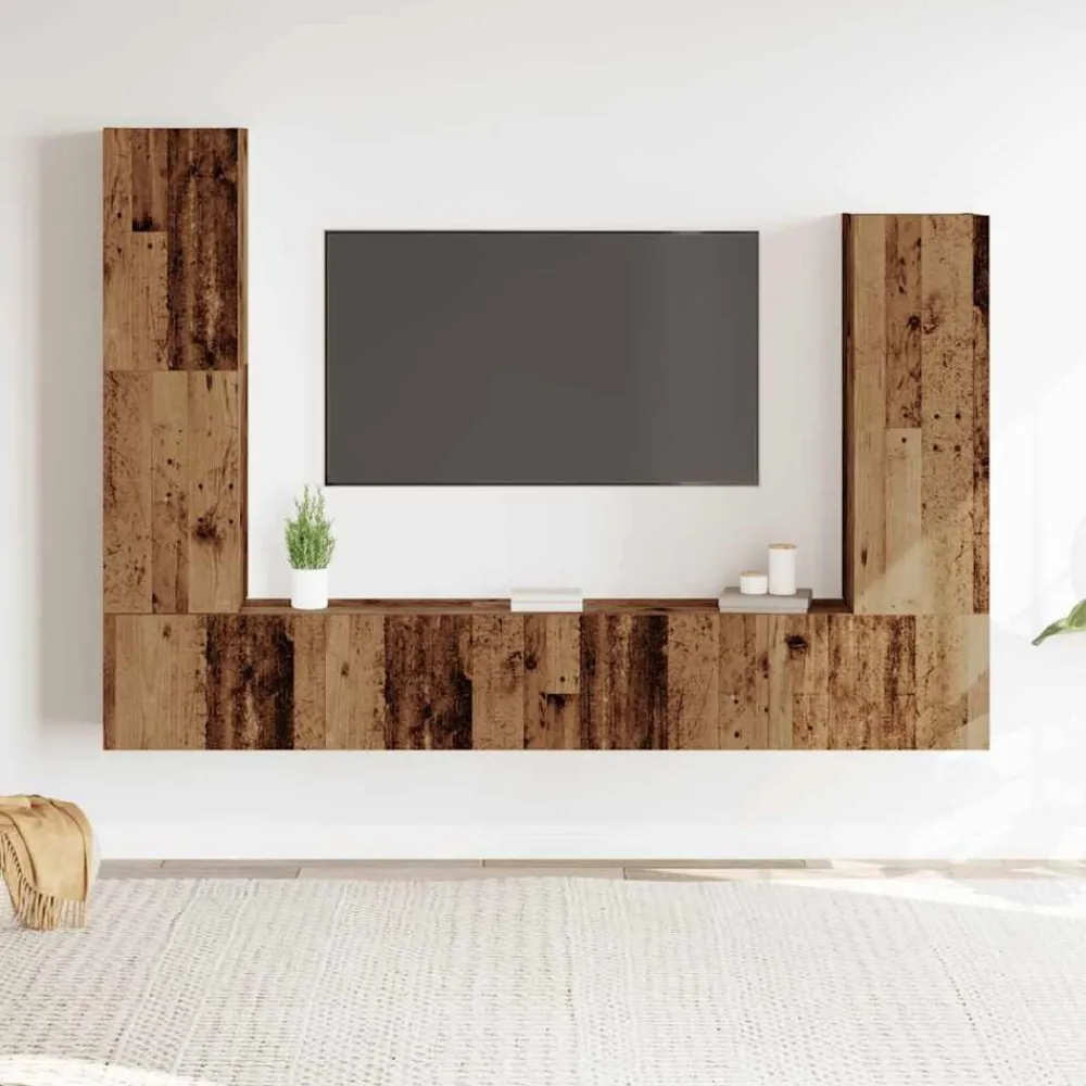 vidaXL Muebles Tv-Conjunto de mueble de TV 4 piezas montado la pared madera vieja