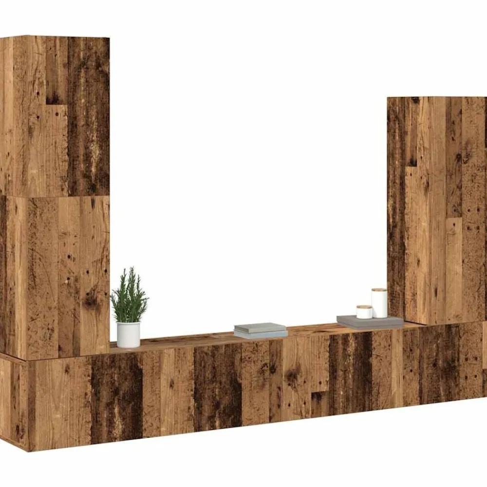 vidaXL Muebles Tv-Conjunto de mueble de TV 4 piezas montado la pared madera vieja