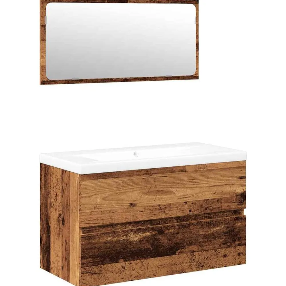 vidaXL Conjunto de muebles de baño de madera antigua madera ingeniería Madera envejecida Hot