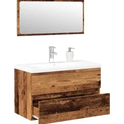 vidaXL Conjunto de muebles de baño de madera antigua madera ingeniería Madera envejecida Hot
