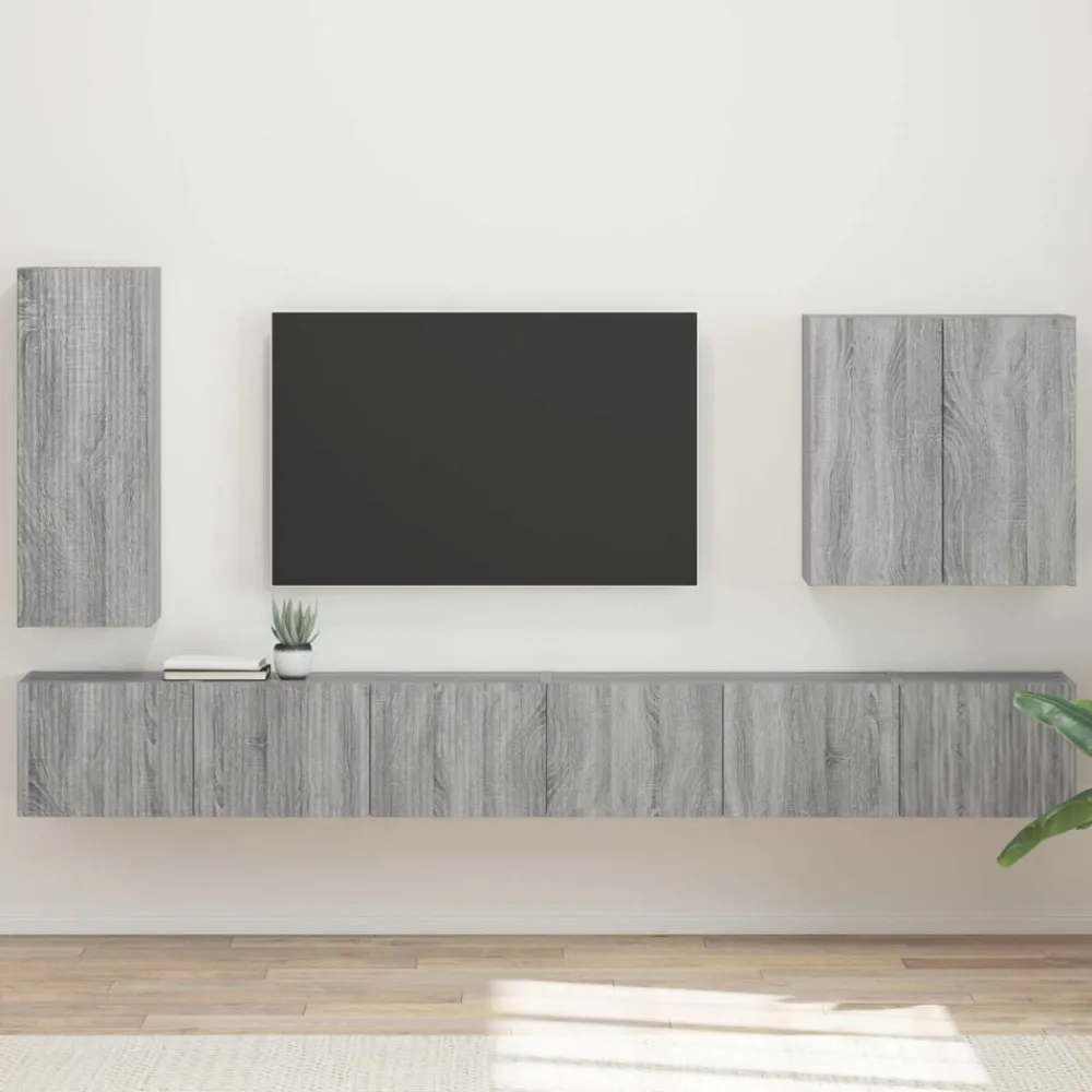 vidaXL Conjunto de mueble para TV de pared 6 pcs Gris sonoma Online
